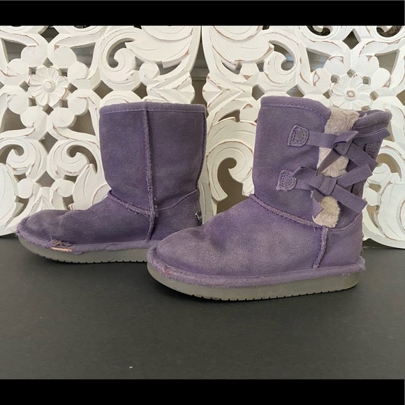 Koolaburra by Ugg Girls Purple Suede Boots 2 Bows Size 12 Boho Winter Cozy Warm - Picture 1 of 11